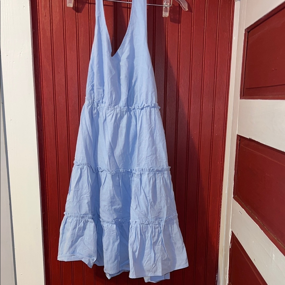 Light Blue Tiered Mini Dress - Women's Summer V-Neck S